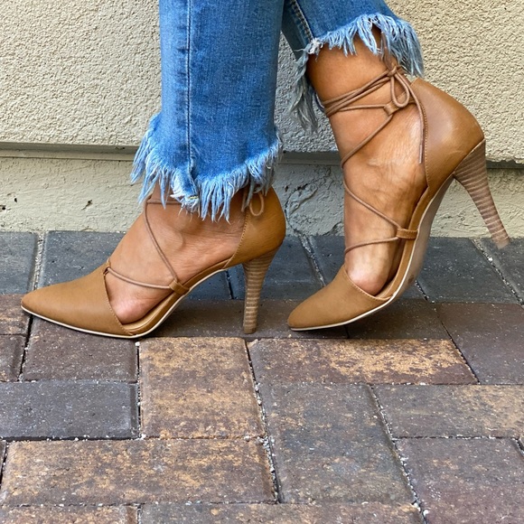 Genuine Leather Ankle Wrap Pointed Stiletto Pump - Picture 7 of 9